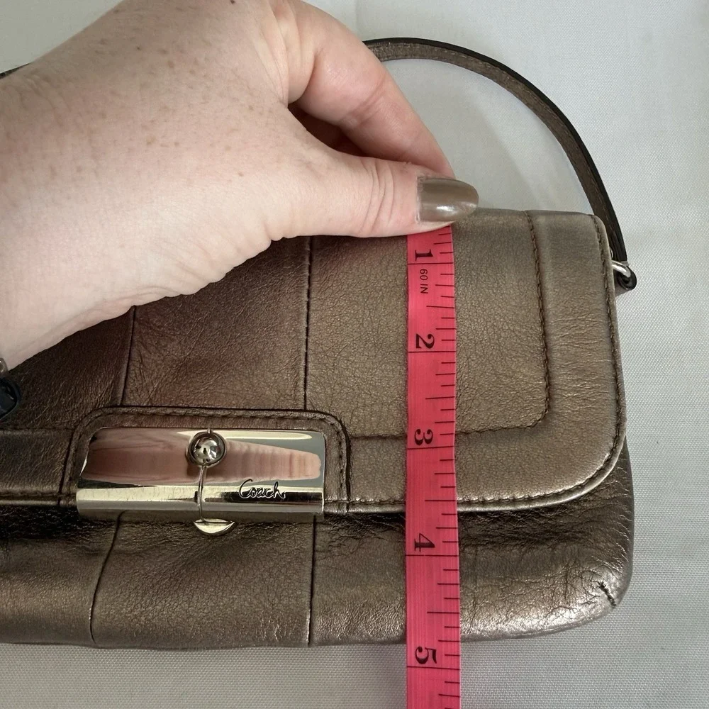 COACH KRISTIN Soft Pebbled Leather Silver Metallic Wristlet Top Handle Mini Bag